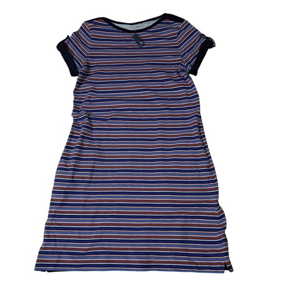Lands' End Women's Nautical Striped Cap Sleeve Shirt Dress Blue Multi Vacation M - Picture 2 of 9